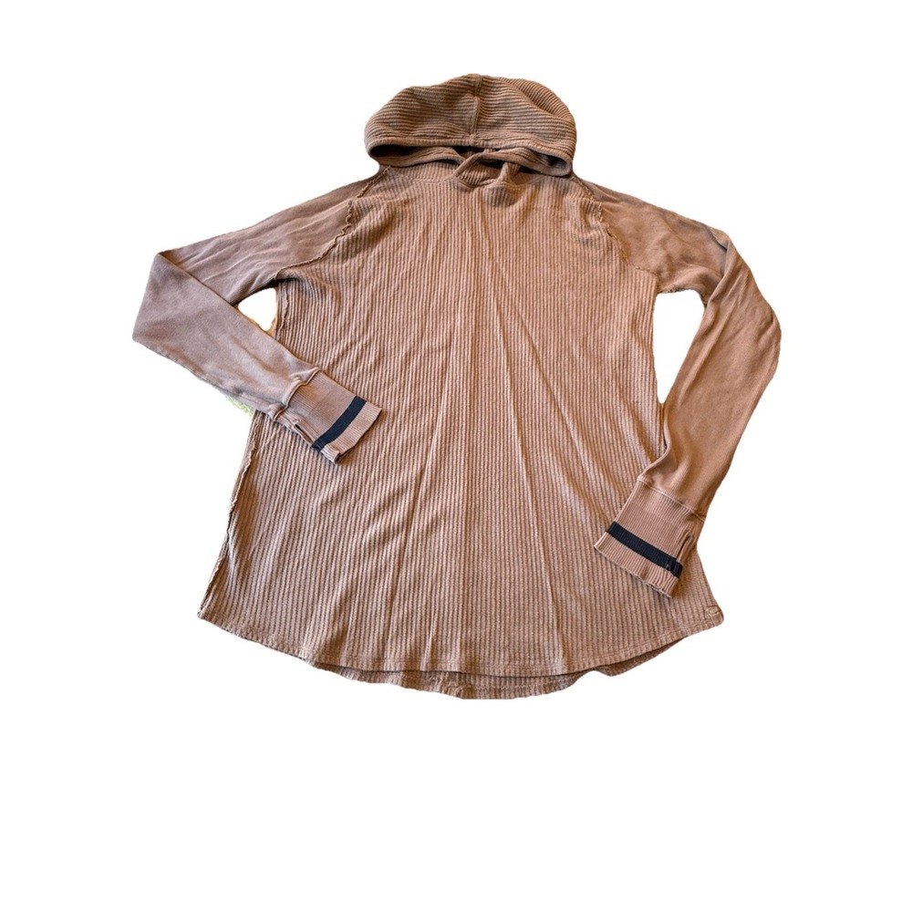 Free People Super Natural Hoodie Knit‎ Thermal Oversized Large Tan Strawberry